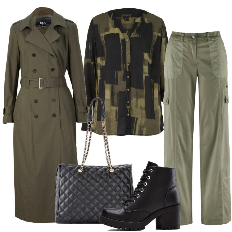 Outfit donna - Militare. Stile Military per Tutti i giorni. Abbinamento con pantaloni cargo, stivaletti, shopping bag, camicie, trench.