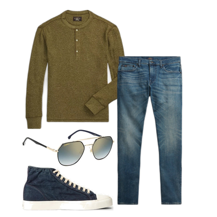Outfit uomo - Ghost outfitter - settembre. Stile Casual per Tutti i giorni. Abbinamento con sneakers, t-shirt, jeans, occhiali da sole.