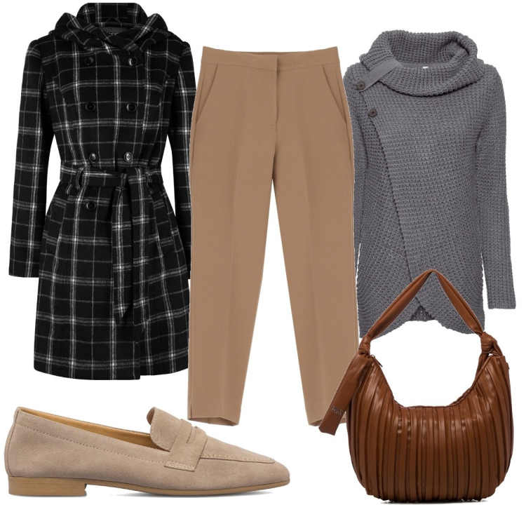 Outfit donna - Total look #1711848. Stile Trendy per Tutti i giorni. Abbinamento con maglieria, cappotti, pantaloni capri, borse a spalla, mocassini.
