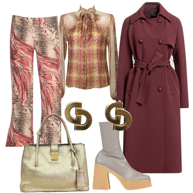 Outfit donna - Total look #1711889. Stile Glamour per Tutti i giorni. Abbinamento con stivaletti, pantaloni, borse a mano, orecchini, cappotti, camicie.