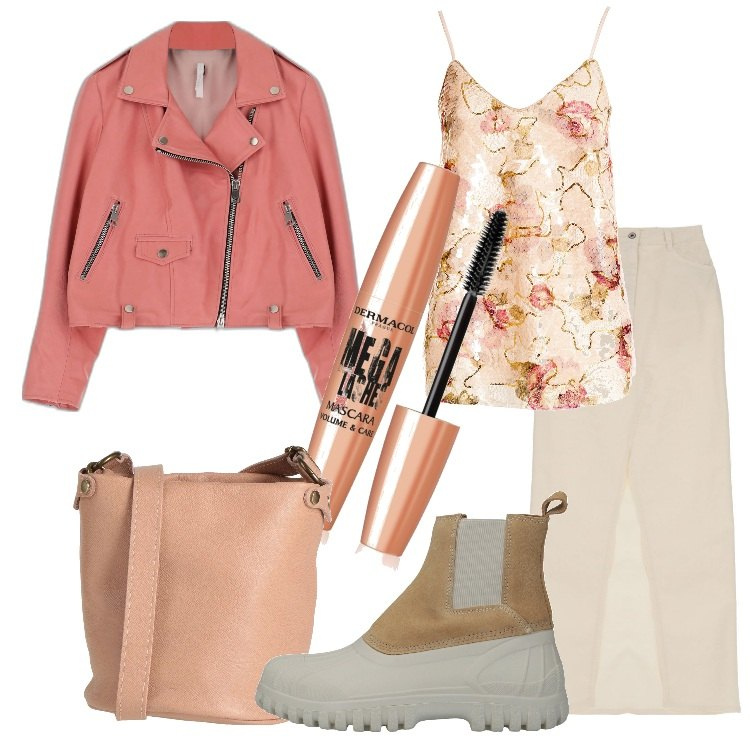Outfit donna - Osa uno stile trendy per settembre. Stile Trendy per Tutti i giorni. Abbinamento con stivaletti, borse a tracolla, mascara, top, gonne lunghe, giacche.