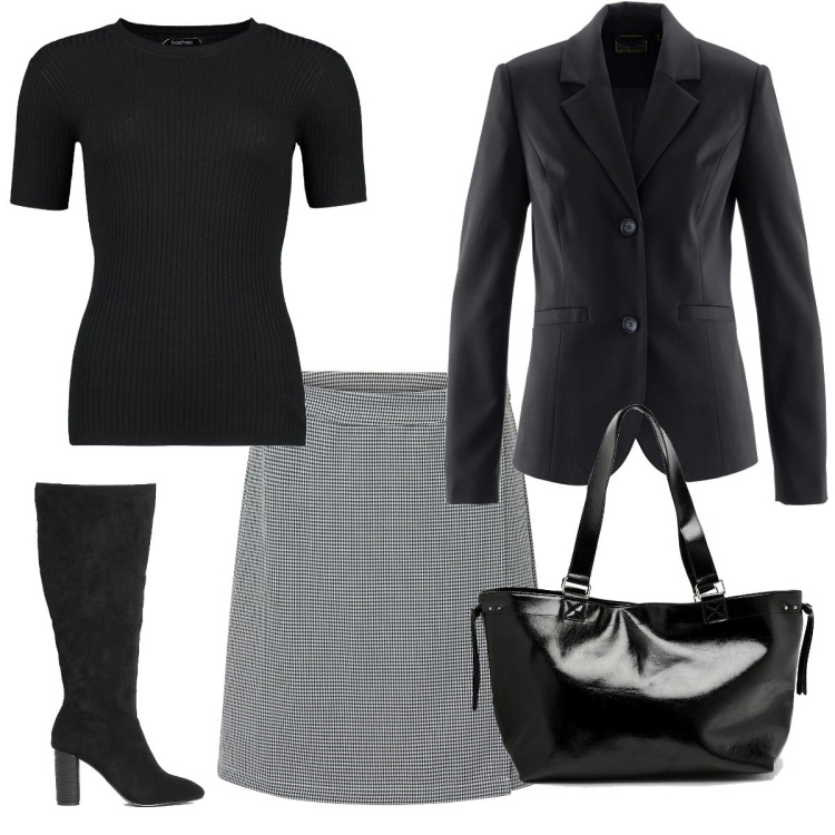 Outfit femme - Élégante en jupe rétro. Style Tendance pour Tous les jours. Assortir avec jupes, blazers, hauts, cuissardes, sacs tote.