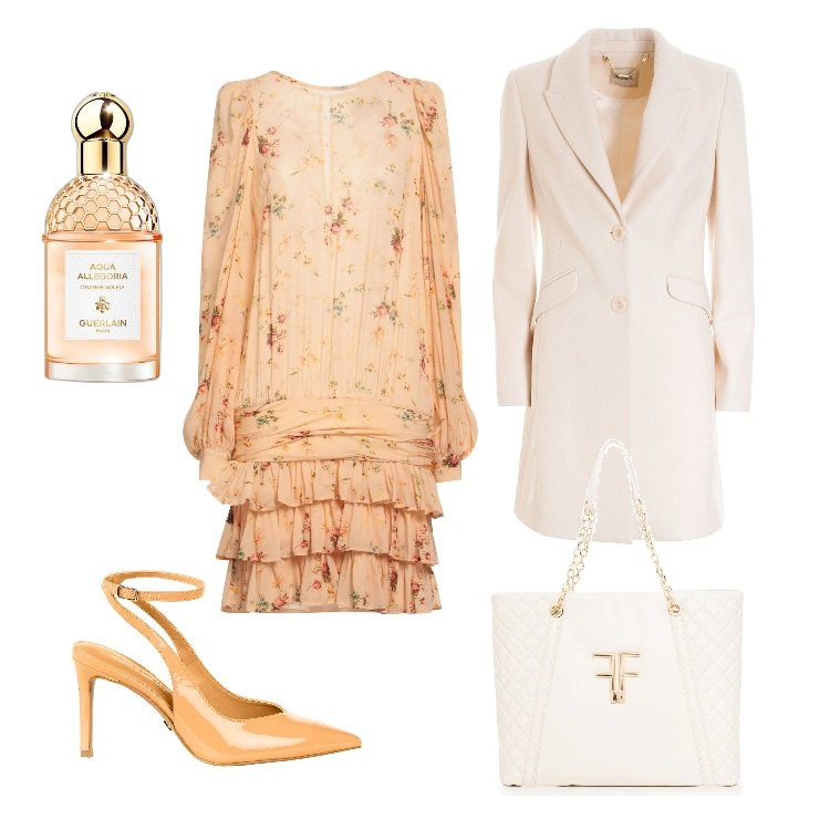 Outfit donna - Laurea. Stile Chic per Scuola/Università. Abbinamento con vestiti corti, profumi, décolleté, cappotti, shopping bag.