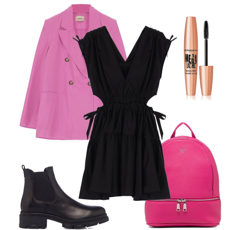 Outfit donna - Trendy a settembre. Stile Trendy per Tutti i giorni. Abbinamento con mascara, vestiti corti, stivaletti, zaini, giacche.