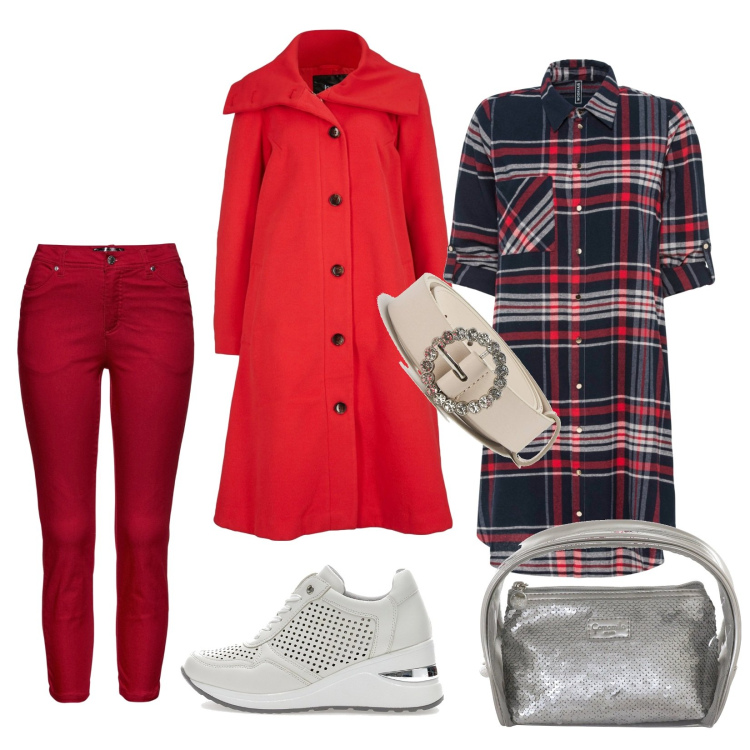 Outfit donna - Total look #1712105. Stile Casual per Tutti i giorni. Abbinamento con vestiti chemisier, pantaloni, cappotti, cinture, valigie, sneakers.