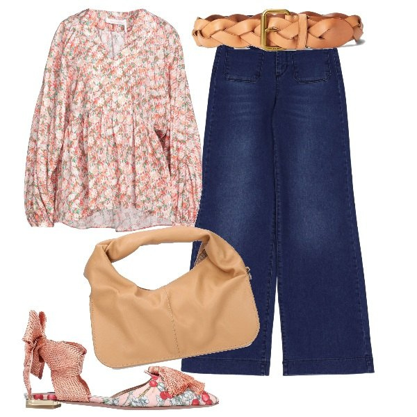 Outfit donna - Ballerina con nappina. Stile Romantica per Tutti i giorni. Abbinamento con ballerine, bluse, jeans, cinture, borse a mano.