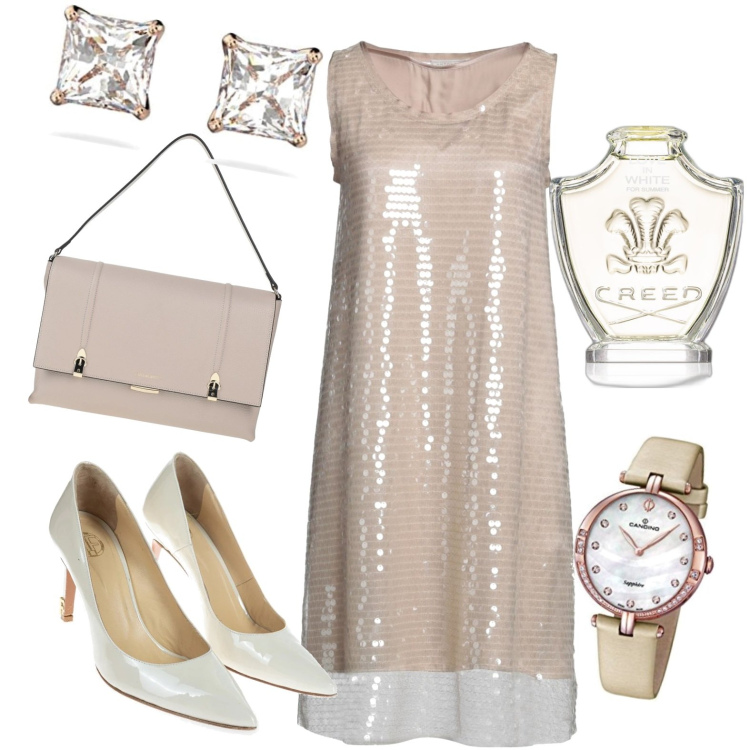 Outfit donna - Total look #1712270. Stile Chic per Serata fuori. Abbinamento con vestiti corti, borse a mano, profumi, décolleté, orologi, orecchini.