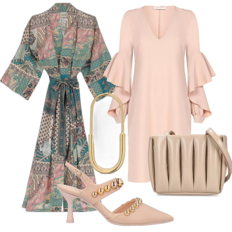 Outfit donna - Cerimonia a settembre. Stile Romantica per Cerimonia. Abbinamento con décolleté, vestiti midi/longuette, trench, orecchini, borse a spalla.