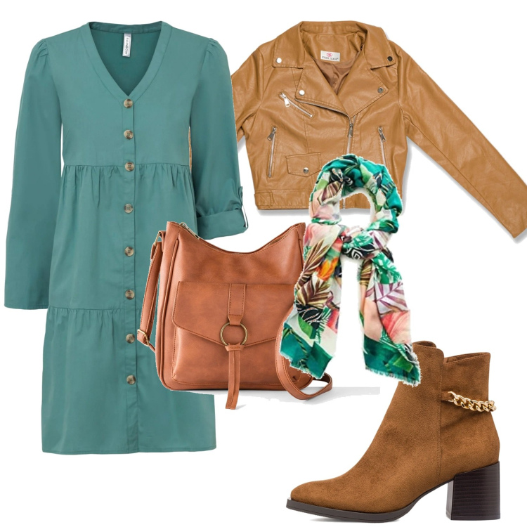 Outfit donna - Pomeriggio al centro commerciale. Stile Casual per Tutti i giorni. Abbinamento con borse a tracolla, vestiti, cappotti, stivaletti, sciarpe.