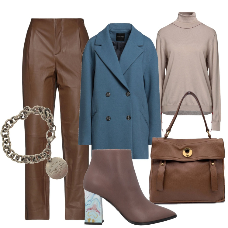 Outfit donna - Benvenuto autunno. Stile Casual chic per Ufficio. Abbinamento con cappotti, stivaletti, pantaloni, borse a mano, braccialetti, maglieria.