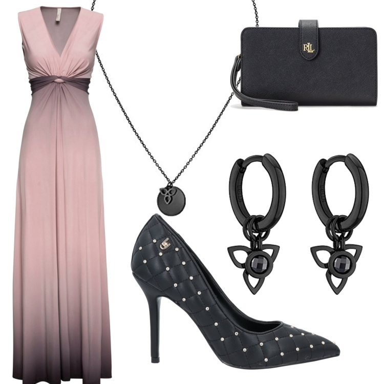 Outfit donna - Cerimonia ad ottobre. Stile Chic per Cerimonia. Abbinamento con décolleté, vestiti, pochette, orecchini, collane.