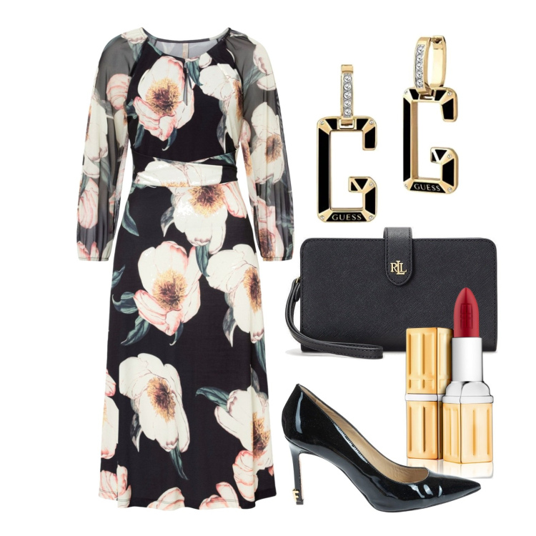 Outfit donna - Ghost outfitter - settembre. Stile Glamour per Cerimonia. Abbinamento con vestiti midi/longuette, rossetti, décolleté, pochette, orecchini.