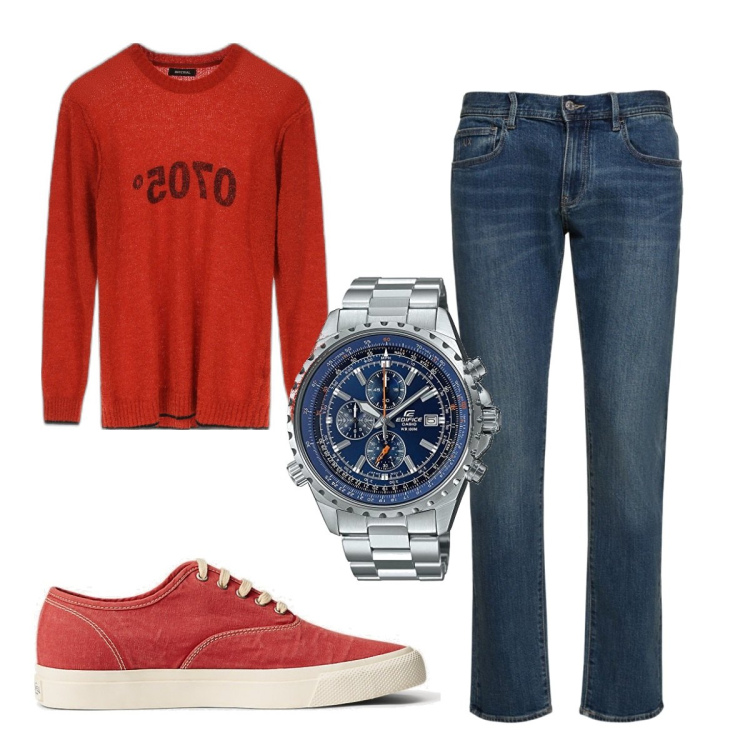 Outfit uomo - Total look #1712694. Stile Casual per Tutti i giorni. Abbinamento con maglieria, sneakers, jeans slim fit, orologi.