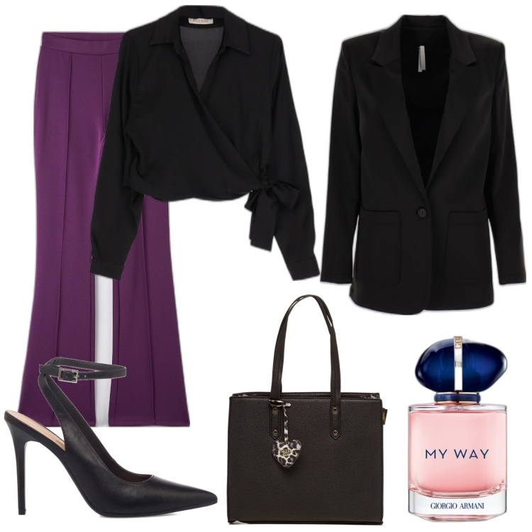 Outfit donna - Total look #1712723. Stile Bon Ton per Ufficio. Abbinamento con profumi, pantaloni, camicie, giacche, borse a spalla, décolleté.