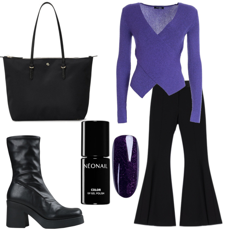Outfit donna - Total look #1712737. Stile Basic per Scuola/Università. Abbinamento con stivaletti, smalti, maglieria, pantaloni, borse tote.