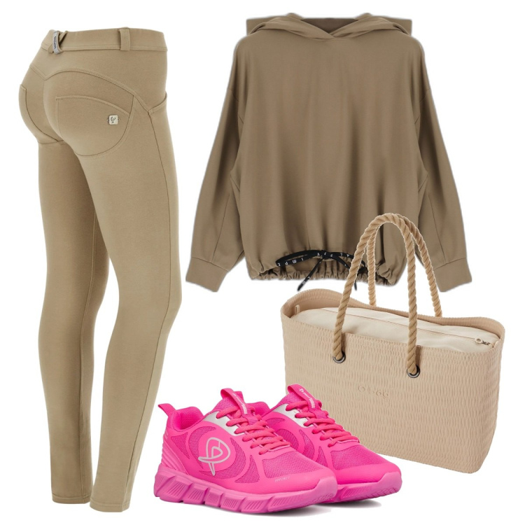 Outfit donna - Libera mente. Stile Sporty chic per Tutti i giorni. Abbinamento con felpe con cappuccio, pantaloni skinny, scarpe sportive, borse a spalla.