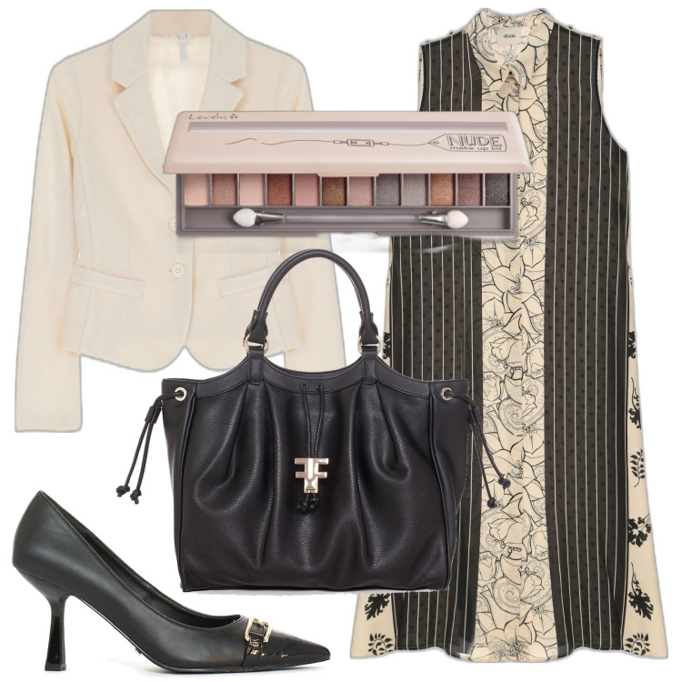 Outfit donna - Trendy naturale. Stile Trendy per Ufficio. Abbinamento con ombretti, shopping bag, décolleté, cappotti, vestiti midi/longuette.