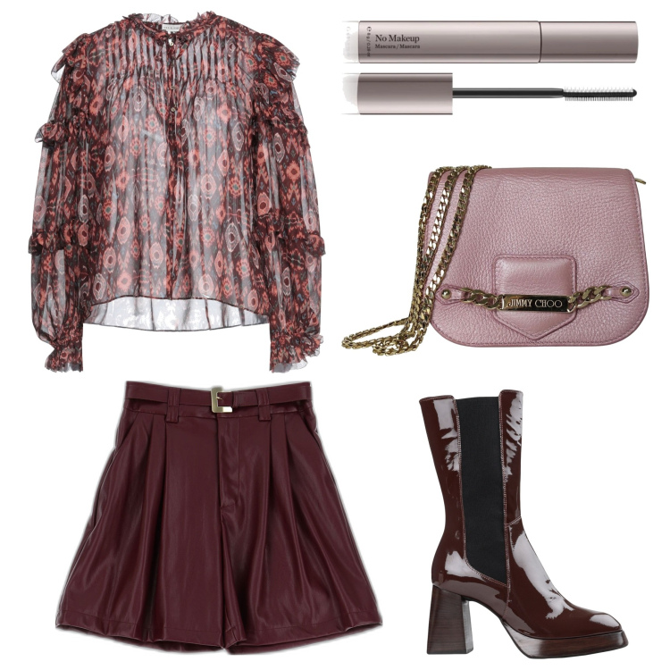 Outfit donna - Serata. Stile Vintage retrò per Serata fuori. Abbinamento con stivaletti, bluse, borse a tracolla, mascara, bermuda.