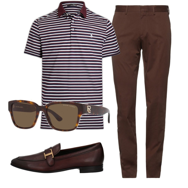 Outfit uomo - Polo o camicia?. Stile Business/Elegante per Ufficio. Abbinamento con pantaloni, scarpe stringate, occhiali da sole, polo.