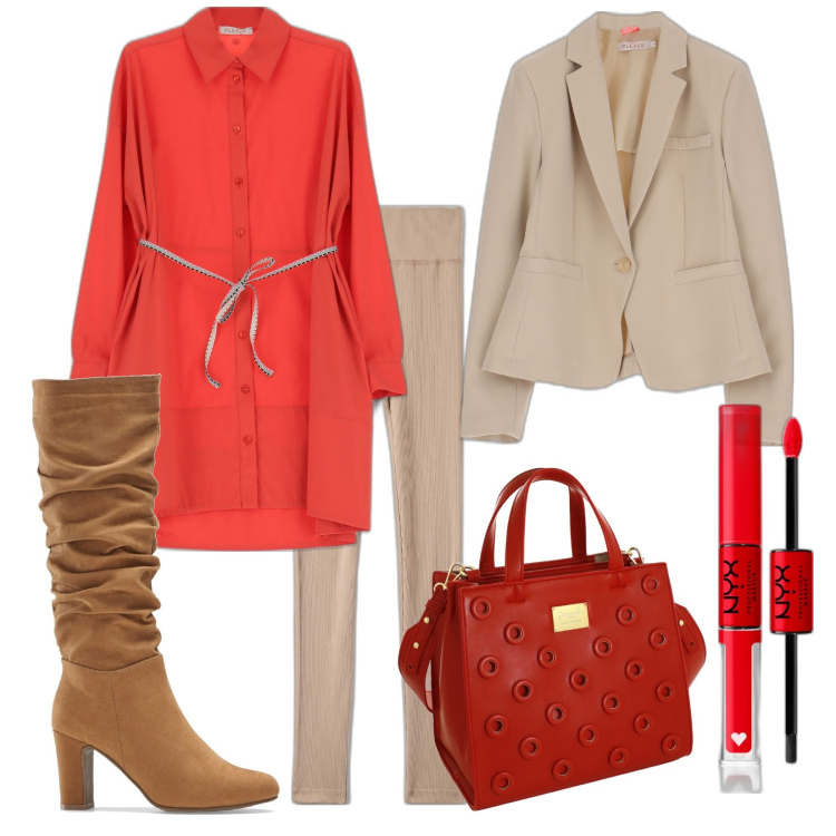 Outfit donna - Fashion & Wine Merlot. Stile Casual chic per Ufficio. Abbinamento con stivali, rossetti, leggings, vestiti corti, giacche, borse a mano.
