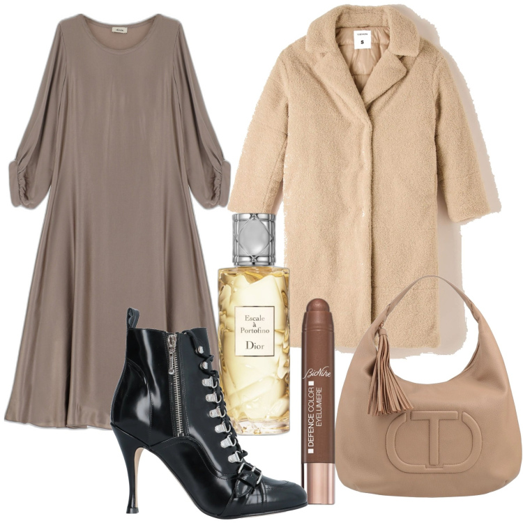 Outfit donna - Millesimato fruttato. Stile Chic per Serata fuori. Abbinamento con stivaletti, borse a mano, profumi, ombretti, cappotti, vestiti midi/longuette.