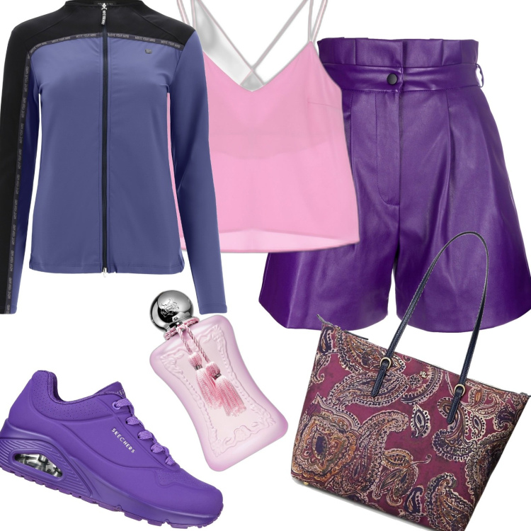 Outfit donna - Total look #1712952. Stile Casual per Tutti i giorni. Abbinamento con profumi, pantaloni corti, canottiere, maglieria, borse tote, sneakers.