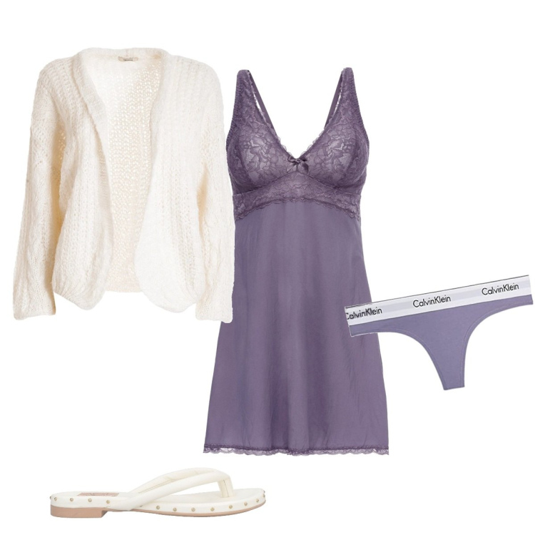 Outfit donna - Buonanotte. Stile Casual chic per Tutti i giorni. Abbinamento con sottovesti, infradito, cardigans, perizomi.