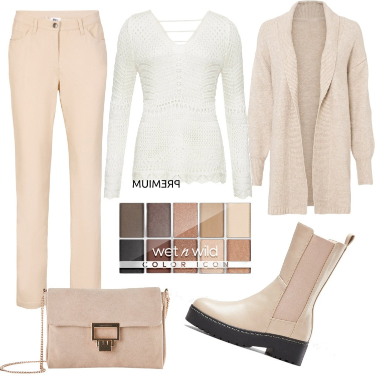 Outfit donna - Rosato delicato. Stile Trendy per Tutti i giorni. Abbinamento con stivali, cardigans, maglieria, pantaloni, pochette, ombretti.
