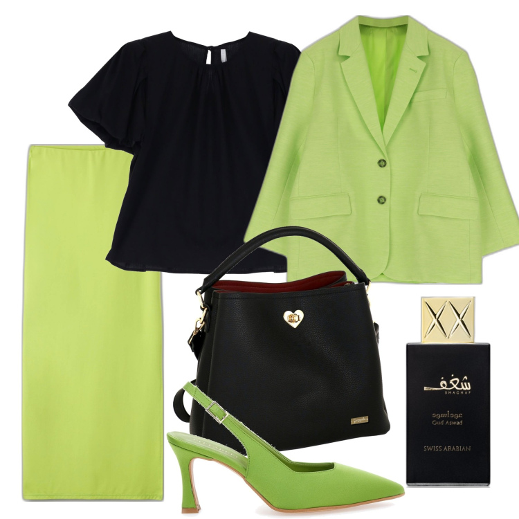 Outfit donna - L\'abbinamento da ufficio. Stile Bon Ton per Ufficio. Abbinamento con profumi, gonne lunghe, t-shirt, giacche, décolleté, borse a secchiello.