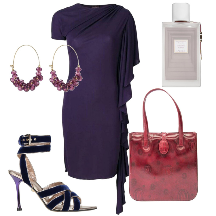 Outfit donna - Serata tra amiche a Parigi. Stile Chic per Serata fuori. Abbinamento con sandali col tacco, borse a mano, vestiti corti, profumi, orecchini.