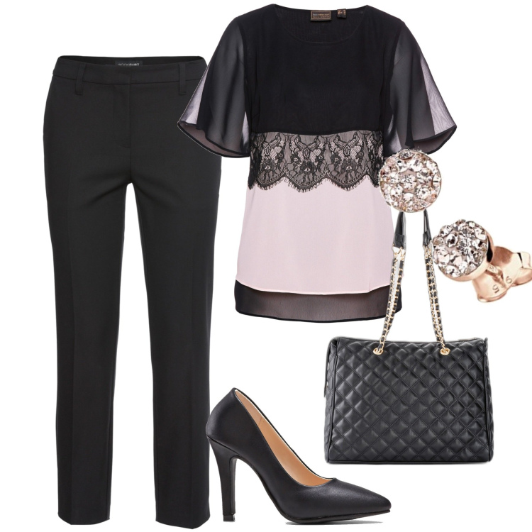 Outfit donna - Bonprix collection. Stile Chic per Tutti i giorni. Abbinamento con pantaloni, shopping bag, tuniche, décolleté, orecchini.