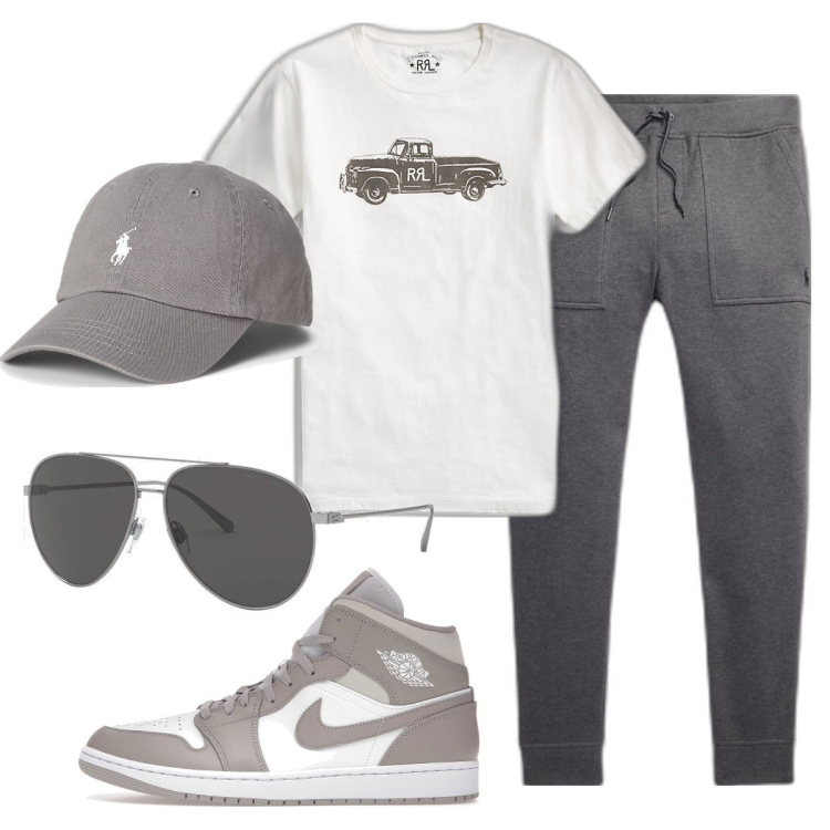 Outfit uomo - Total look #1713540. Stile Casual per Tutti i giorni. Abbinamento con sneakers, t-shirt, cappelli, occhiali da sole, pantaloni.