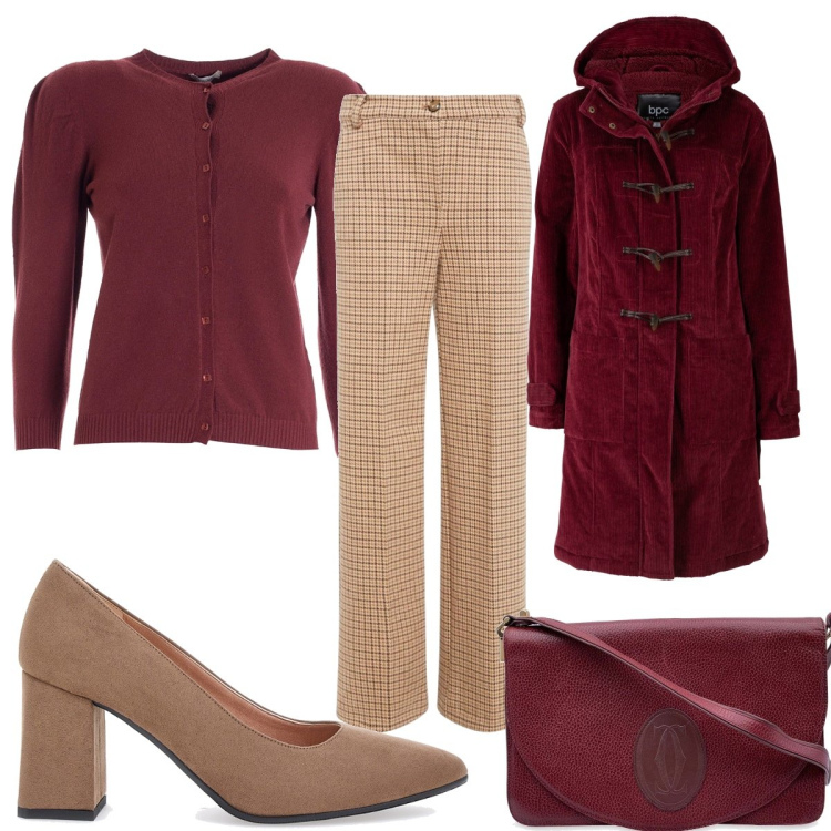 Outfit donna - Total look #1713610. Stile Trendy per Tutti i giorni. Abbinamento con montgomery, borse a spalla, cardigans, pantaloni, décolleté.