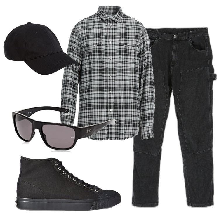 Outfit uomo - Total look #1713633. Stile Casual per Tutti i giorni. Abbinamento con camicie, pantaloni, sneakers, cappelli con visiera, occhiali da sole.
