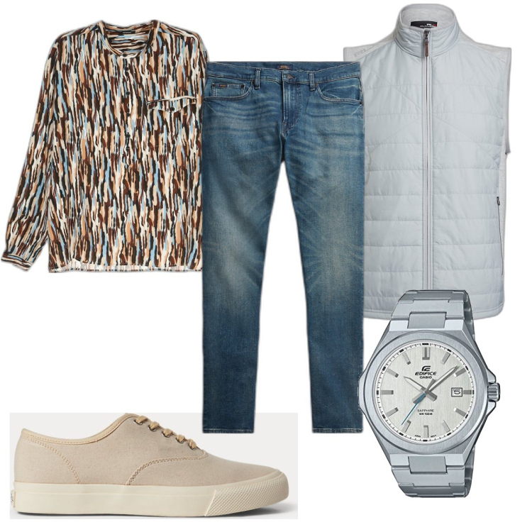Outfit uomo - Total look #1713676. Stile Casual per Tutti i giorni. Abbinamento con camicie, sneakers, piumini, jeans, orologi.