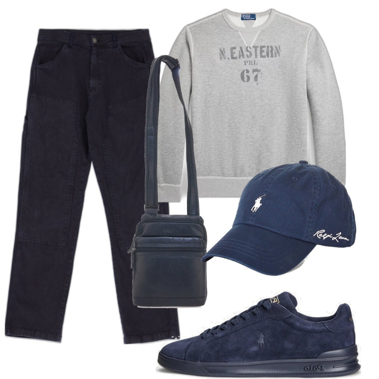 Outfit uomo - Total look #1713680. Stile Casual per Tutti i giorni. Abbinamento con pantaloni, sneakers, cappelli, felpe, portafogli.