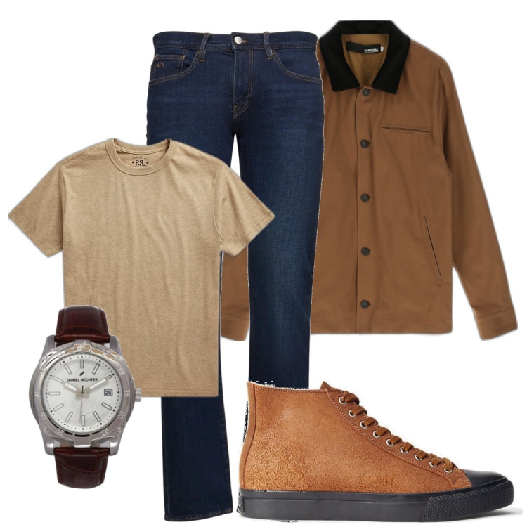 Outfit uomo - Total look #1713691. Stile Casual per Tutti i giorni. Abbinamento con giacche, sneakers, t-shirt, orologi analogici, jeans slim fit.