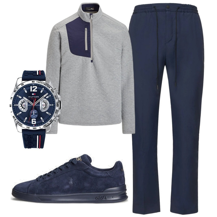 Outfit uomo - Total look #1713696. Stile Casual per Sport. Abbinamento con sneakers, pullovers, pantaloni, orologi analogici.
