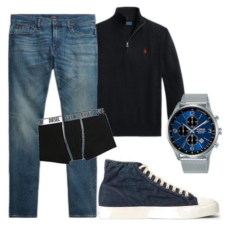 Outfit uomo - Total look #1713714. Stile Casual per Tutti i giorni. Abbinamento con sneakers, jeans, maglieria, boxer, orologi analogici.