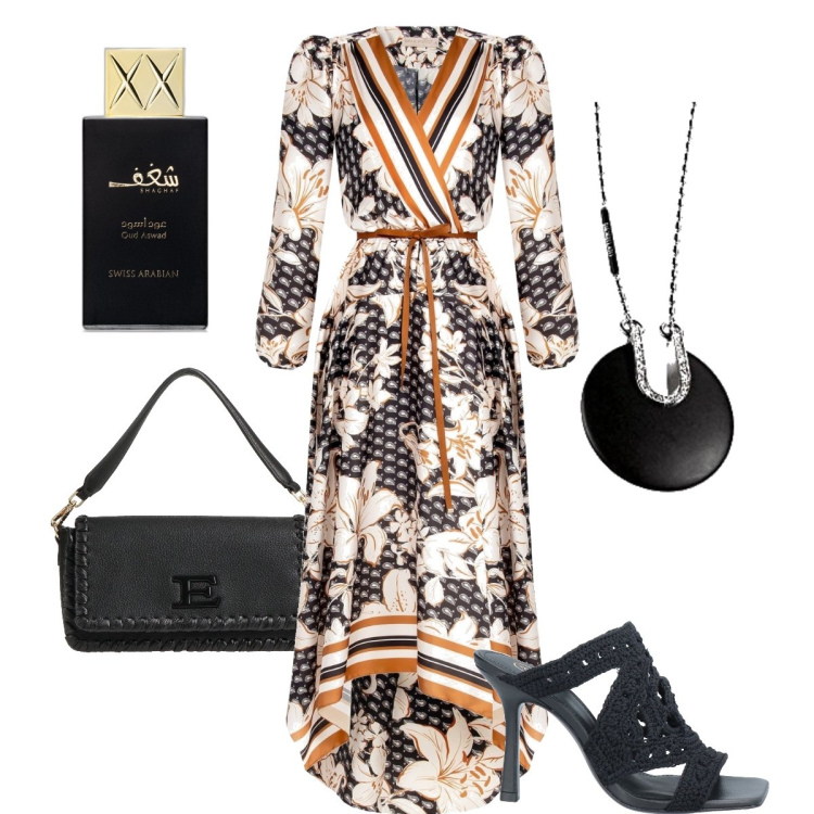 Outfit donna - Le mule crochet. Stile Etnico per Serata fuori. Abbinamento con sandali in pelle, borse a mano, profumi, vestiti asimmetrici, collane.