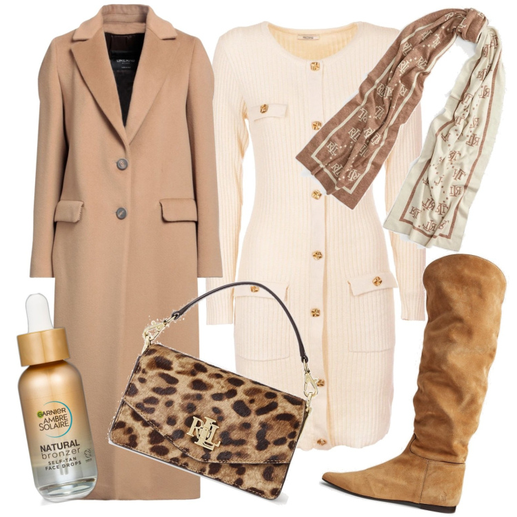 Outfit donna - Come il vino passito. Stile Casual chic per Tutti i giorni. Abbinamento con cappotti, terre, vestiti, stivali sopra il ginocchio, borse a tracolla, sciarpe.