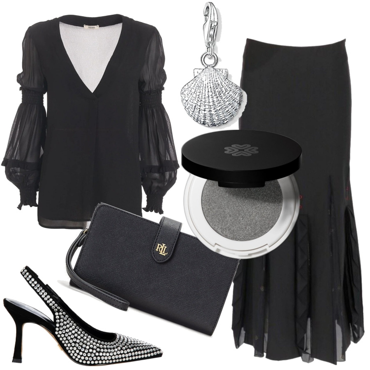 Outfit donna - La gonna a sirena. Stile Chic per Serata fuori. Abbinamento con gonne lunghe, ombretti, scarpe col tacco, bluse, pochette, ciondoli.