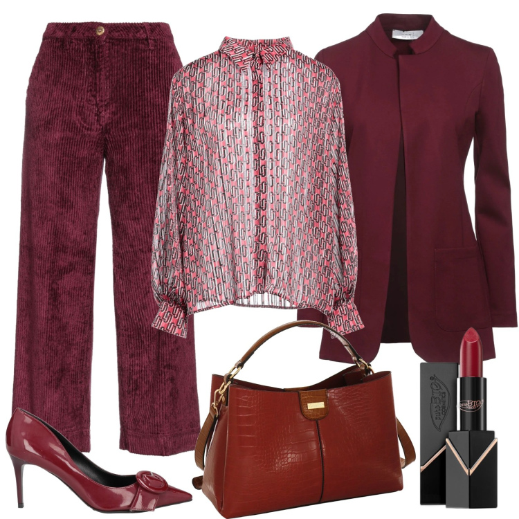 Outfit donna - I pantaloni di velluto a costine. Stile Chic per Serata fuori. Abbinamento con blazer, camicie, pantaloni, décolleté, rossetti, borse a mano.
