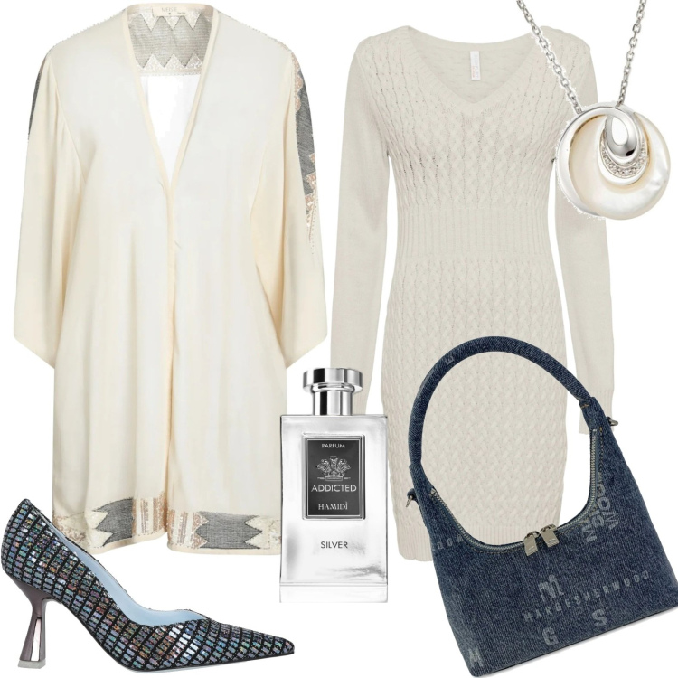 Outfit donna - A passeggio. Stile Casual per Tutti i giorni. Abbinamento con vestiti, décolleté, camicie, profumi, borse a spalla, collane.