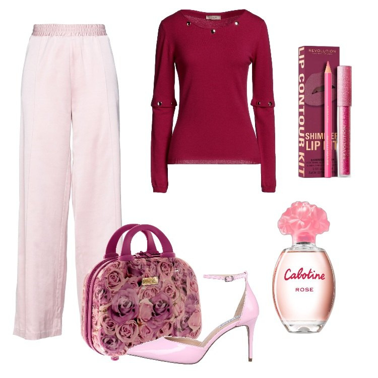 Outfit donna - Rosé leggero, fresco e fruttato. Stile Trendy per Tutti i giorni. Abbinamento con pantaloni, pullovers, décolleté, profumi, rossetti, valigie.