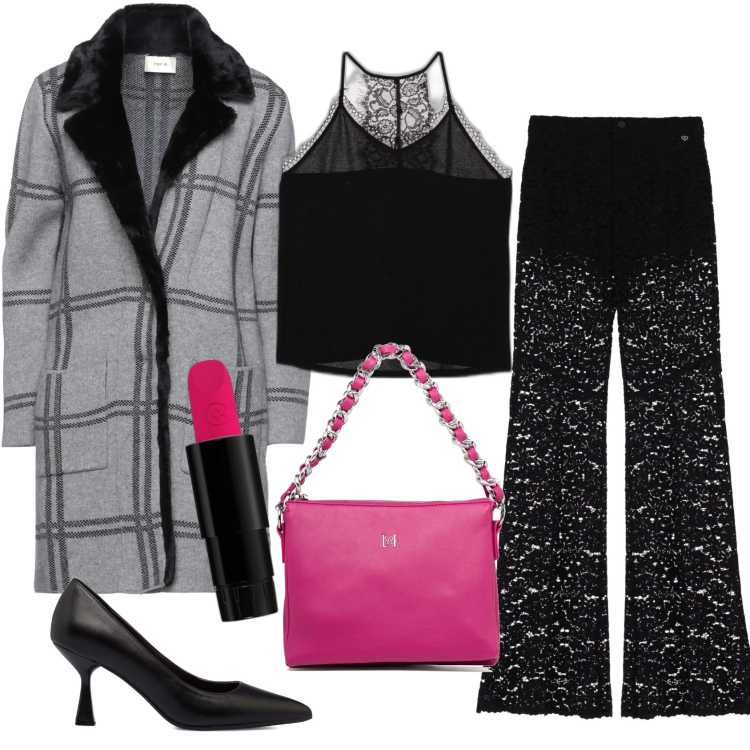 Outfit donna - Trendy 2. Stile Trendy per Tutti i giorni. Abbinamento con cappotti, rossetti, pantaloni, canottiere, borse a tracolla, décolleté.