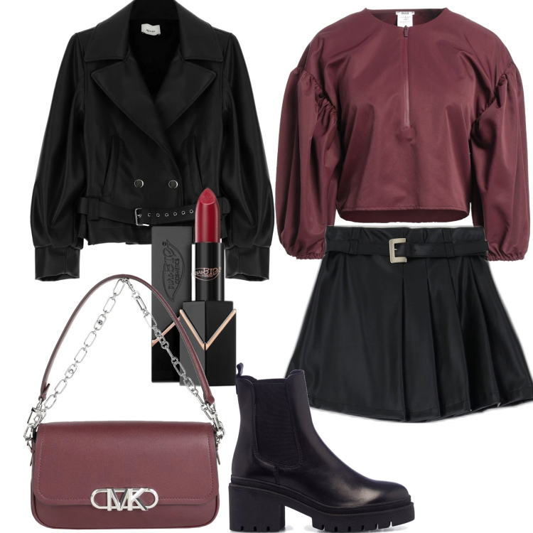 Outfit donna - Settembre super trendy. Stile Trendy per Serata fuori. Abbinamento con borse a mano, bluse, rossetti, minigonne, giacche, stivaletti.