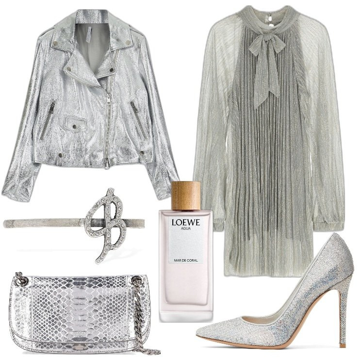 Outfit donna - Red carpet. Stile Glamour per Serata fuori. Abbinamento con profumi, giacche, vestiti corti, décolleté, borse a spalla, accessori per capelli.