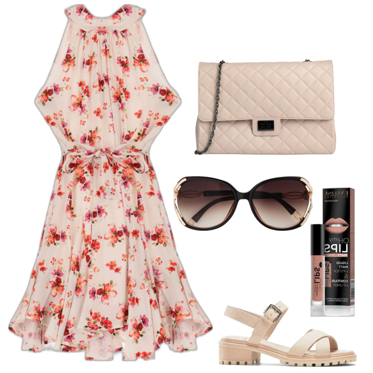 Outfit donna - "Dajje". Stile Glamour per Tutti i giorni. Abbinamento con occhiali da sole, sandali, borse a tracolla, rossetti, vestiti corti.