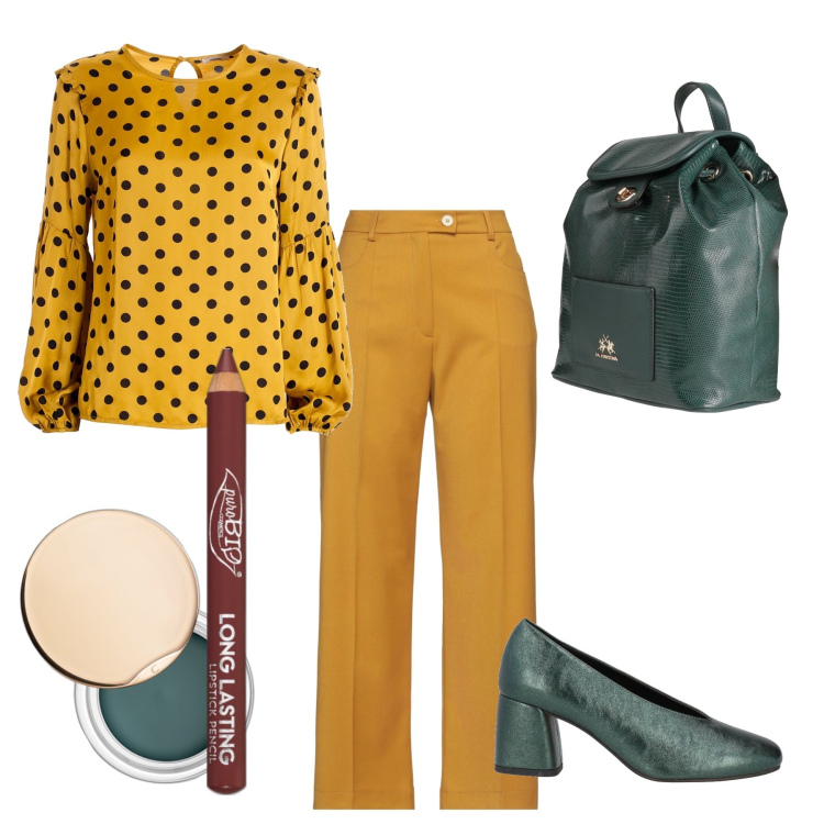 Outfit donna - Passito. Stile Casual chic per Tutti i giorni. Abbinamento con décolleté, pantaloni, zaini, matite labbra, ombretti, bluse.